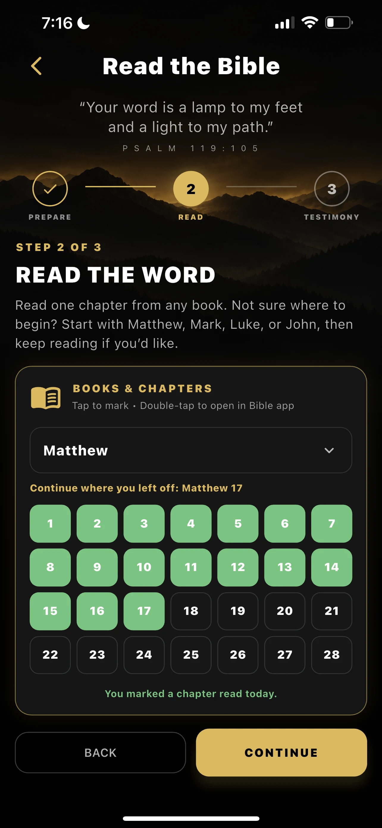 Full iPhone screen for Bible step 2, Read the Word