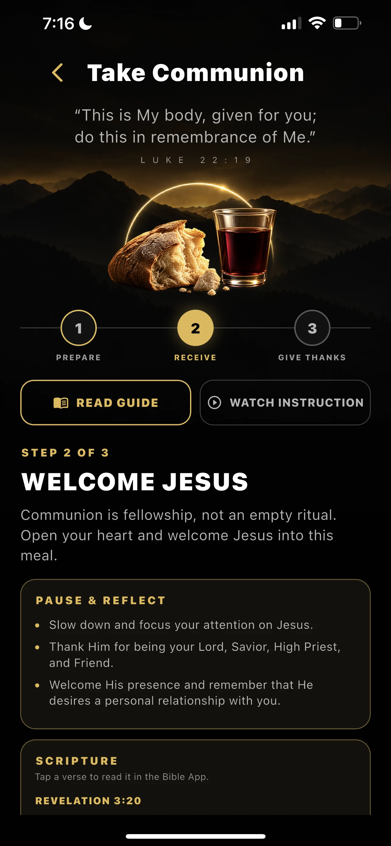 Full iPhone screen for Communion step 2, Welcome Jesus
