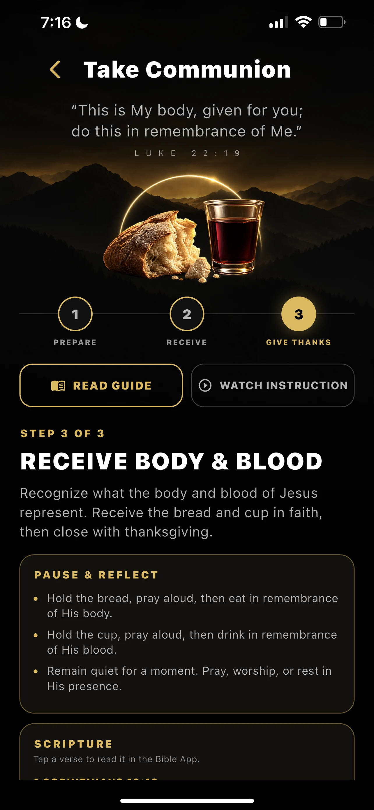 Full iPhone screen for Communion step 3, Give Thanks